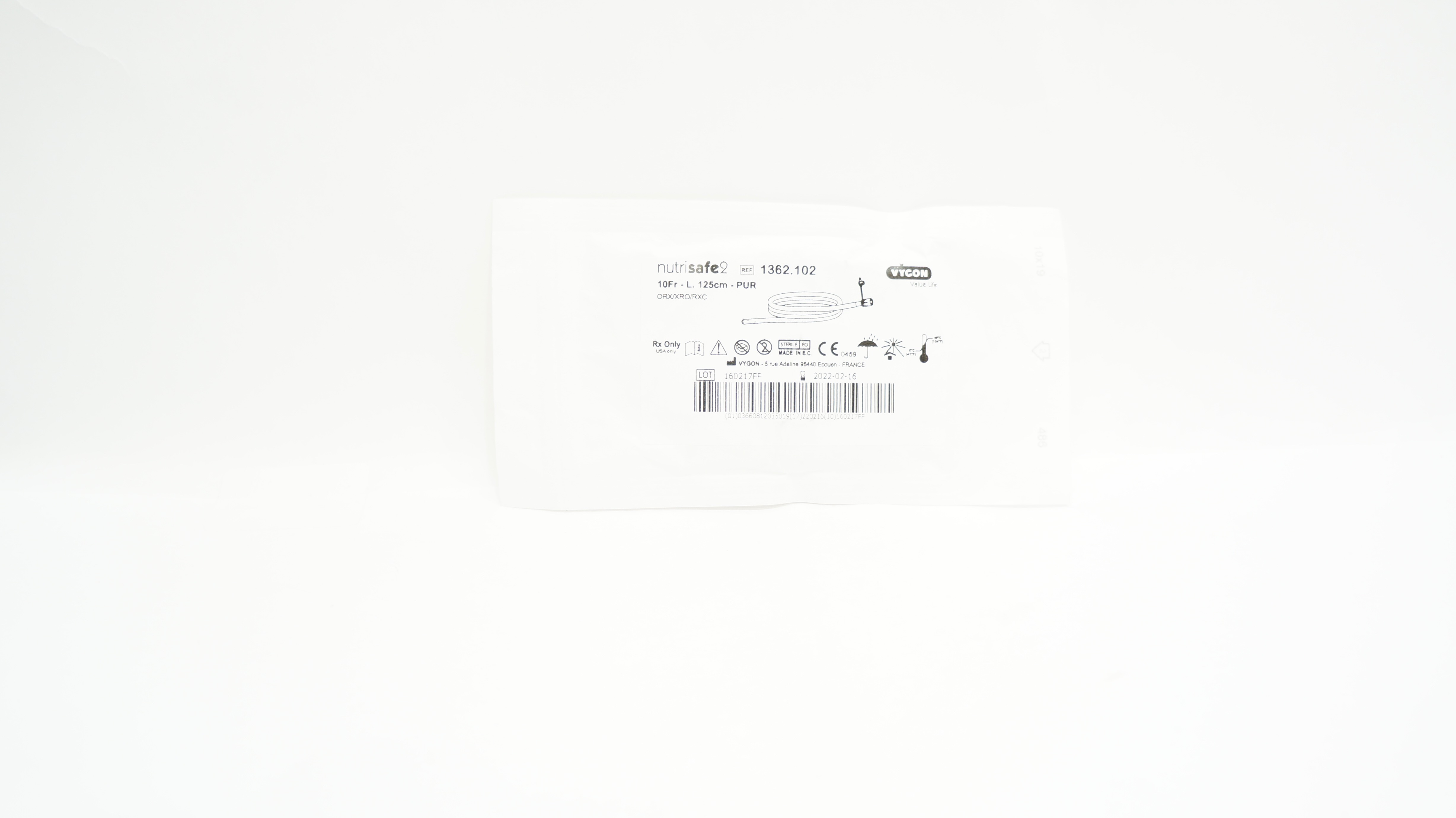 Vygon 1362.102 Nutrisafe 2 Feeding Tube 10Fr.-L.125cm-PUR ORX-XRO-RXC (x)
