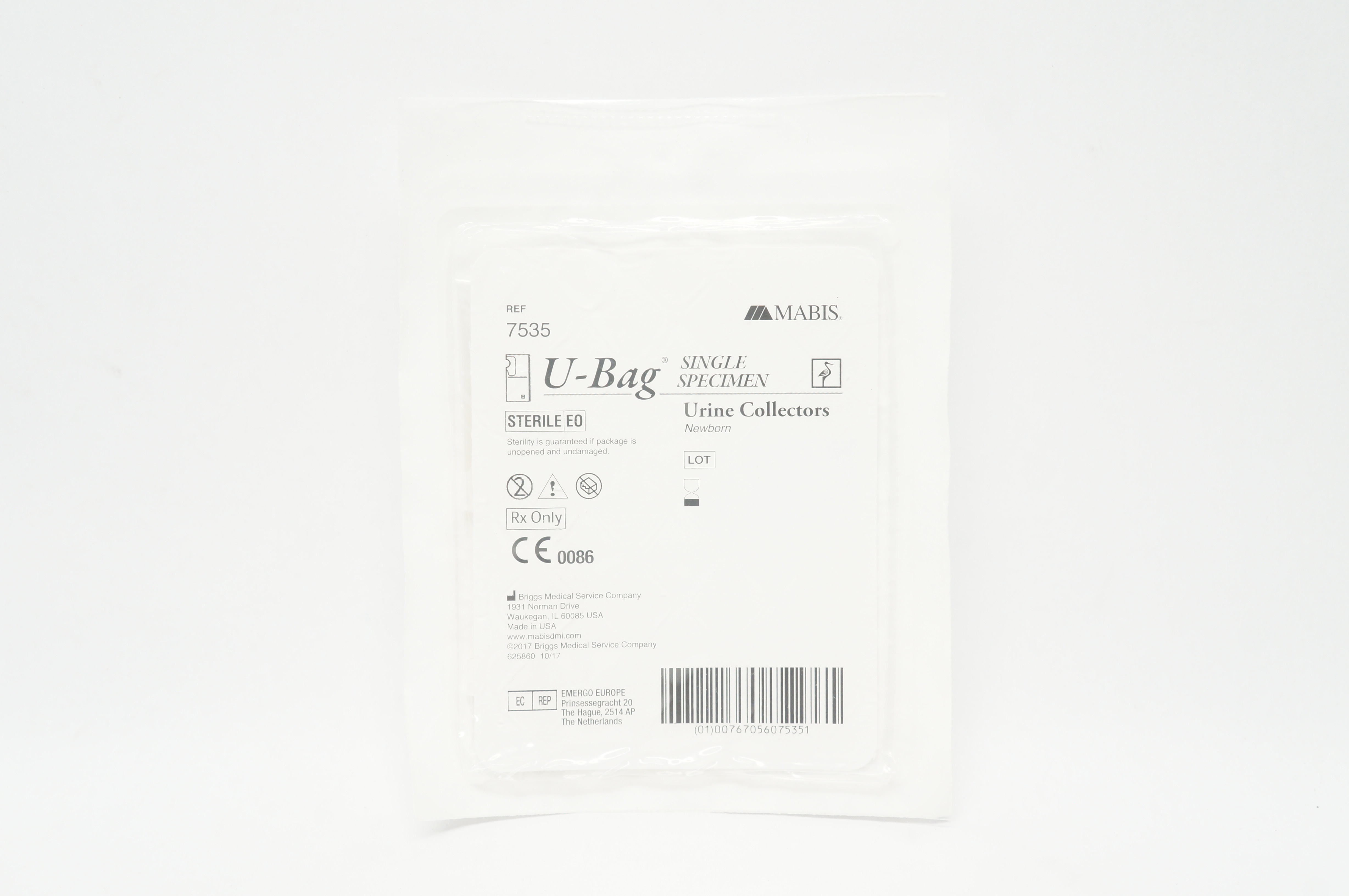 Briggs 7535 Mabis Healthcare U-Bag Single Specimen Urine Collectors Newborn