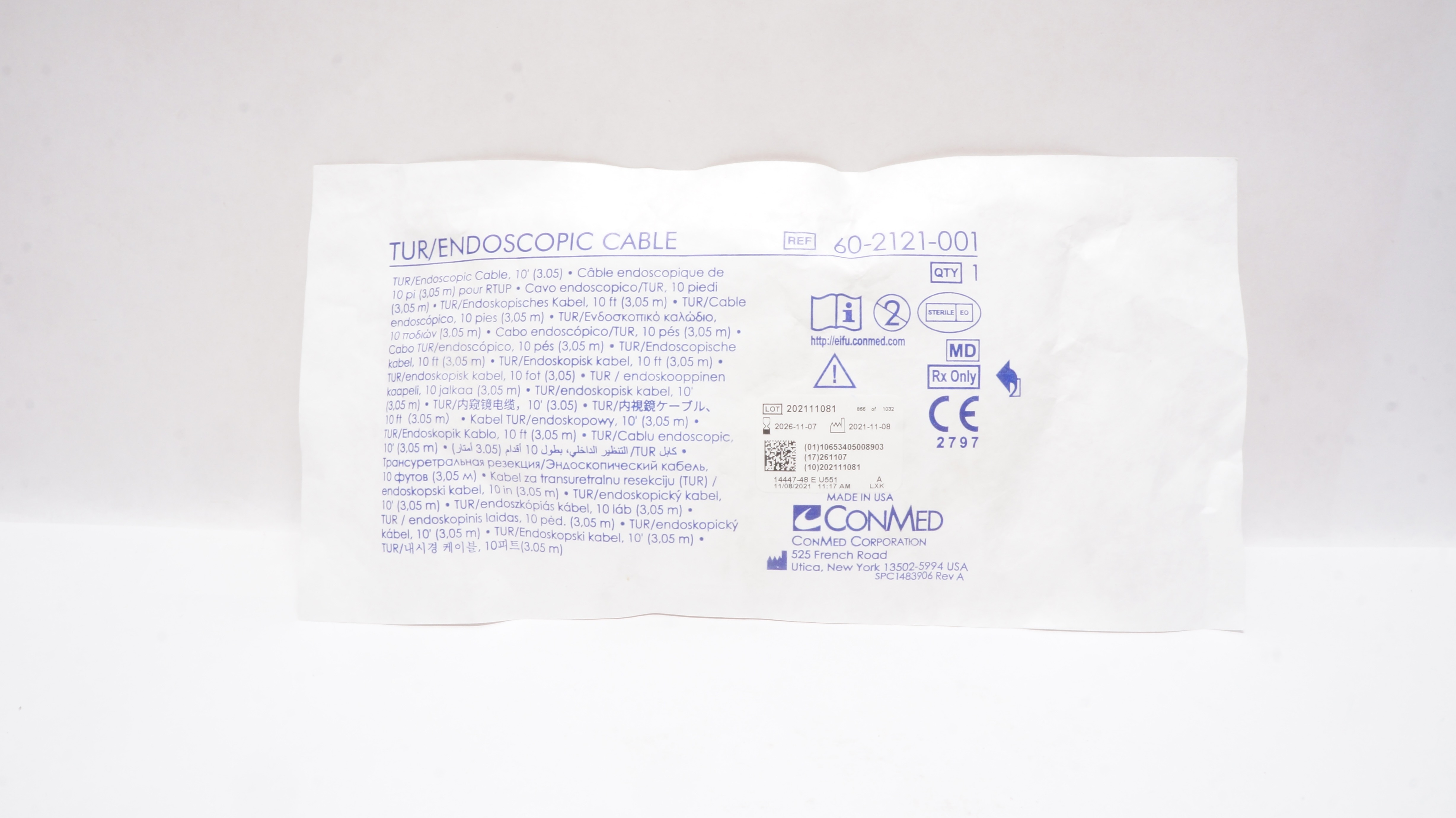 ConMed 60-2121-001 Tur/Endoscopic Cable 10Ft.