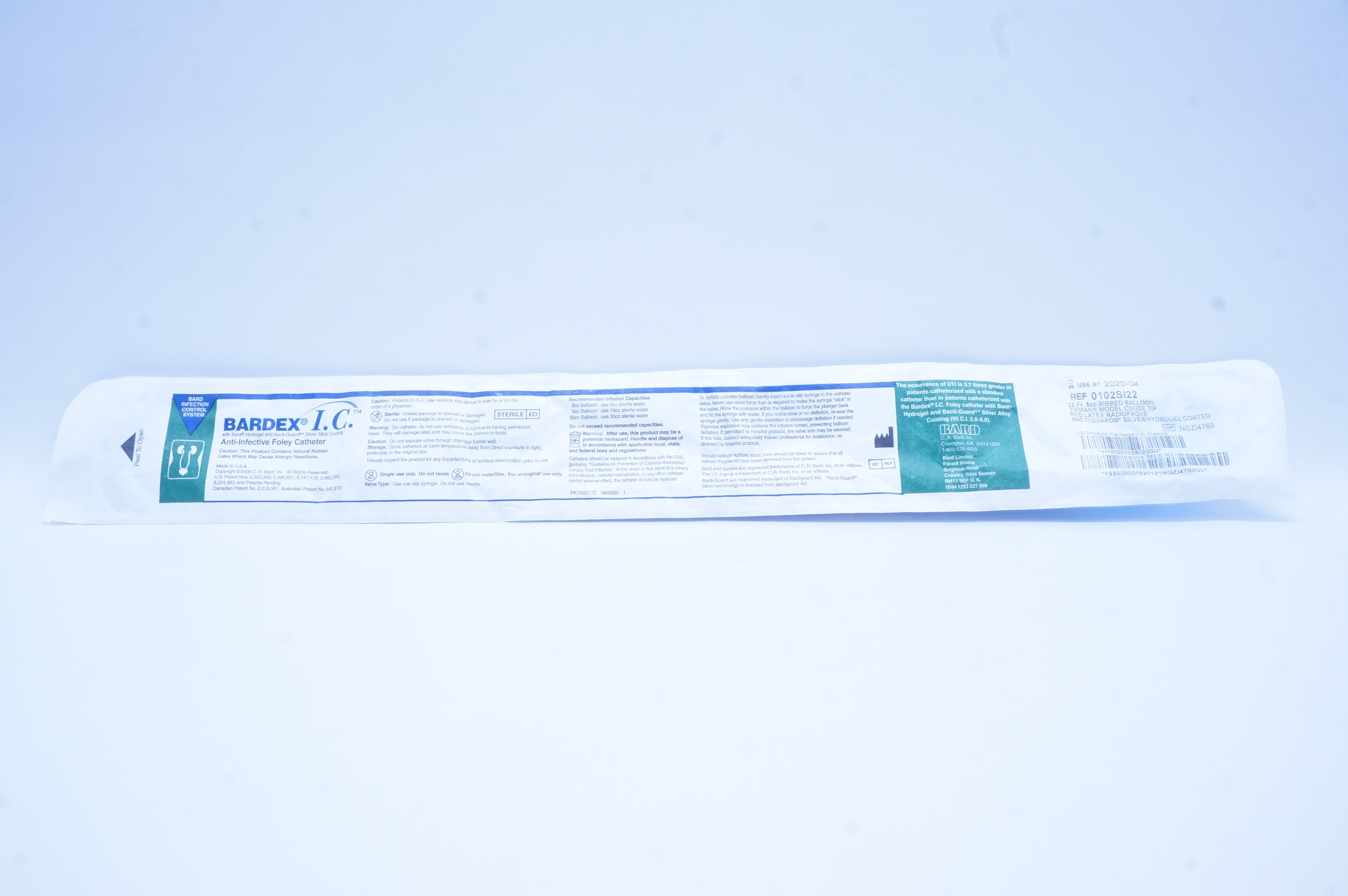 Bard 0102SI22 Bardex I.C. Anti-Infective Foley Cath. 22Fr. x 5cc Balloon (x)