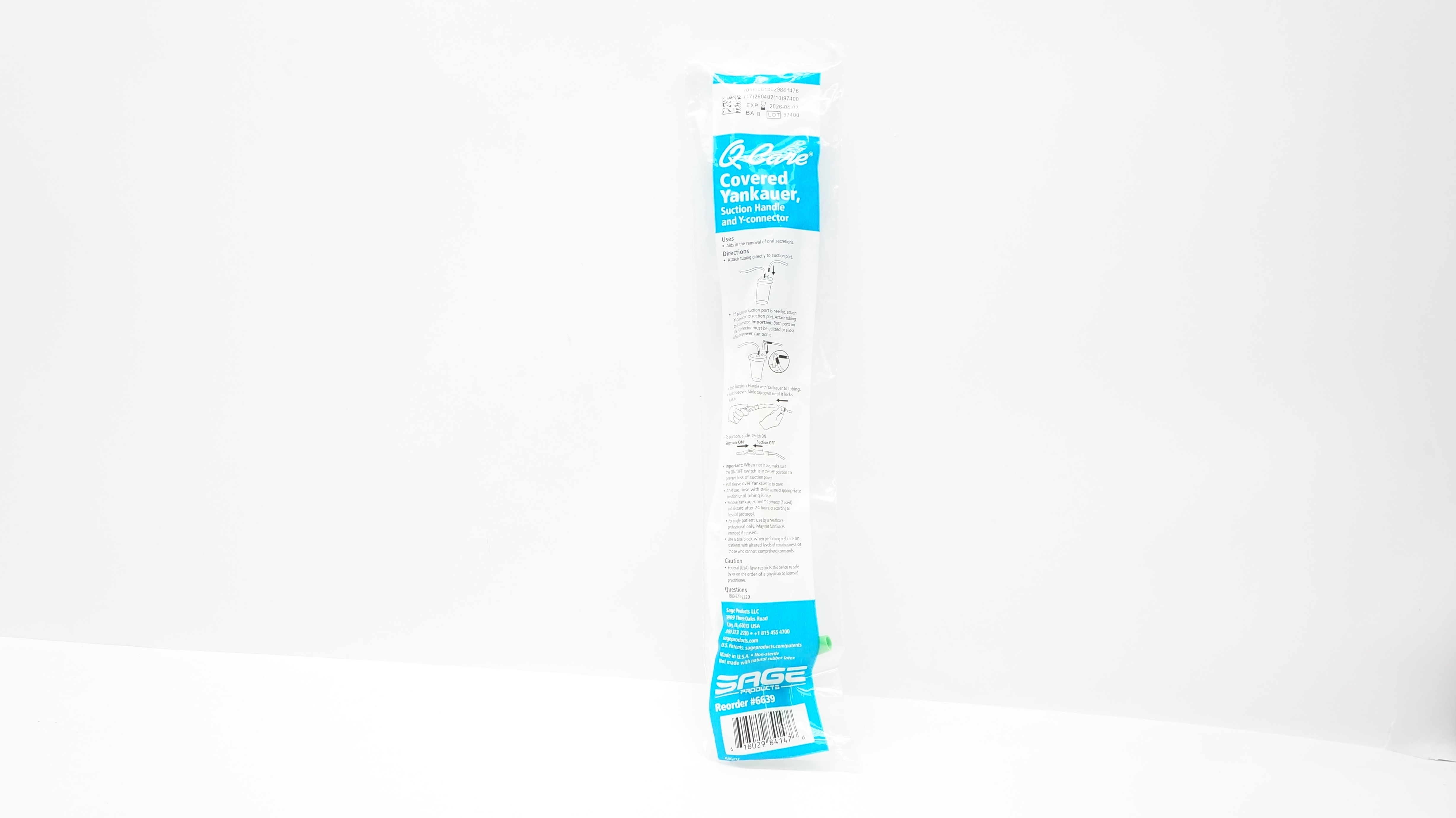 Sage 6639 Q.Care Covered Yankauer, Suction Handle and Y-connector