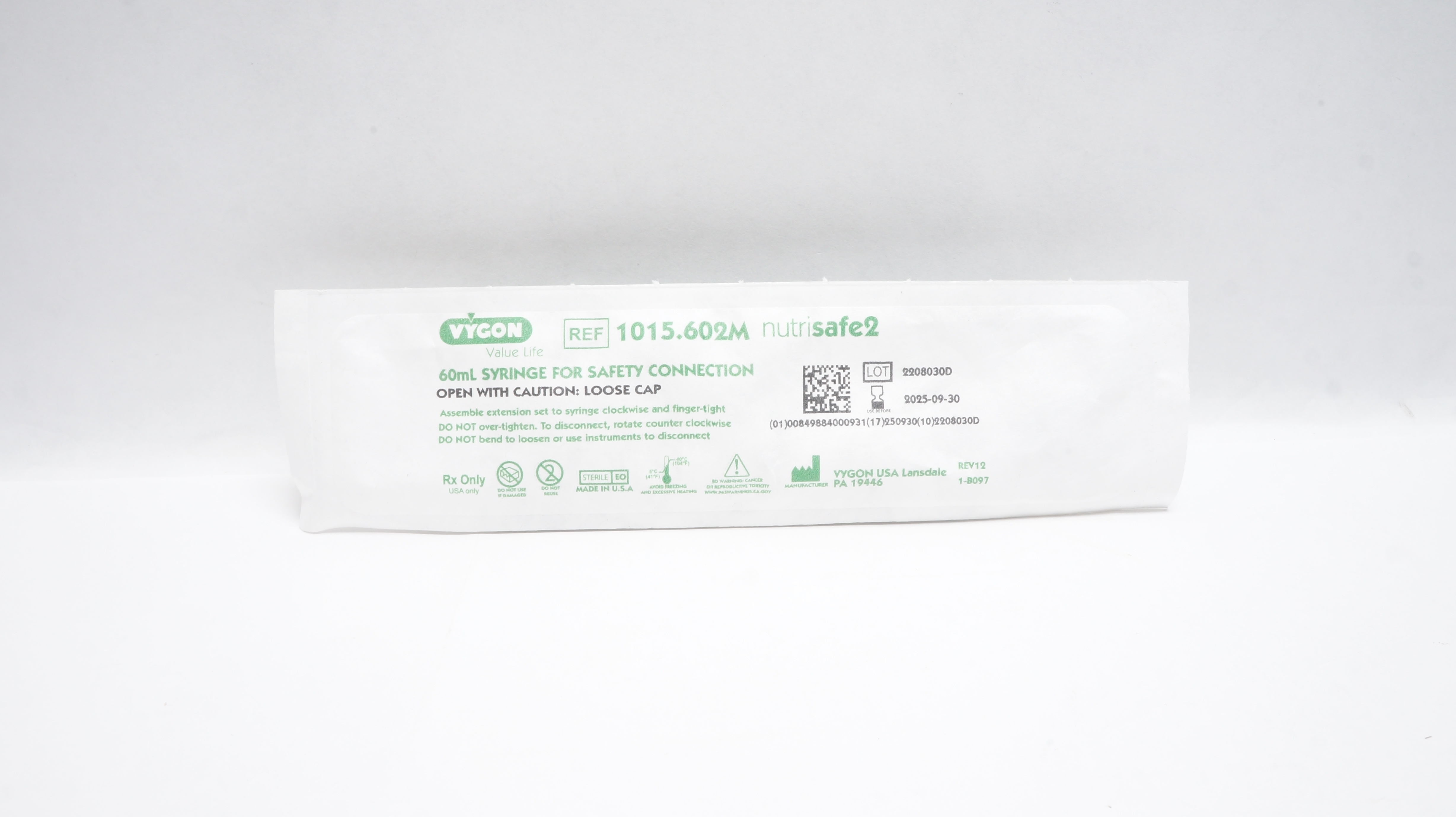 Vygon 1015.602M Nutrisafe2 60mL Syringe For Safety Connection