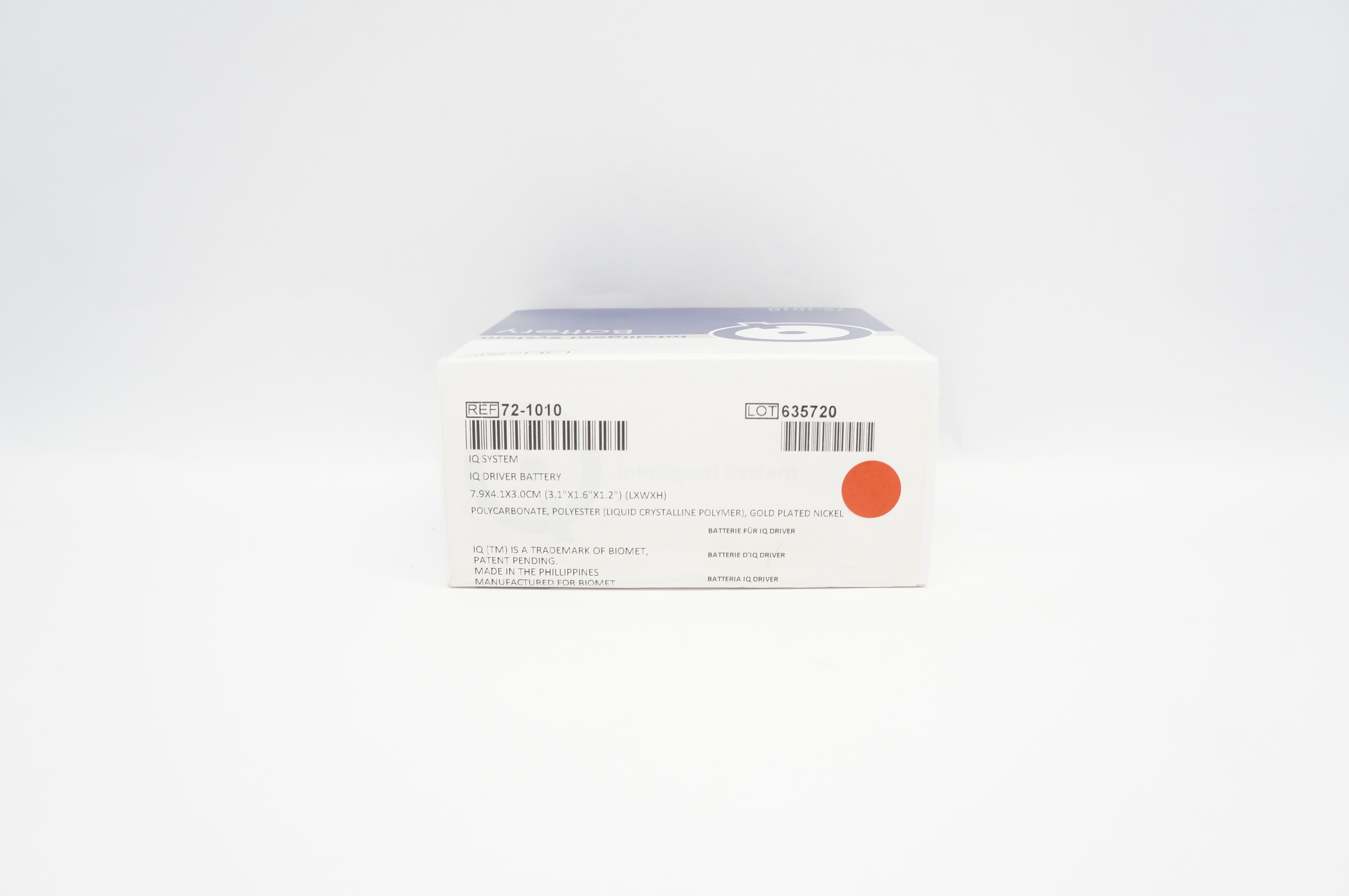 Biomet 72-1010 Intelligent System Battery 3.1inch x 1.6inch x 1.2inch (x)