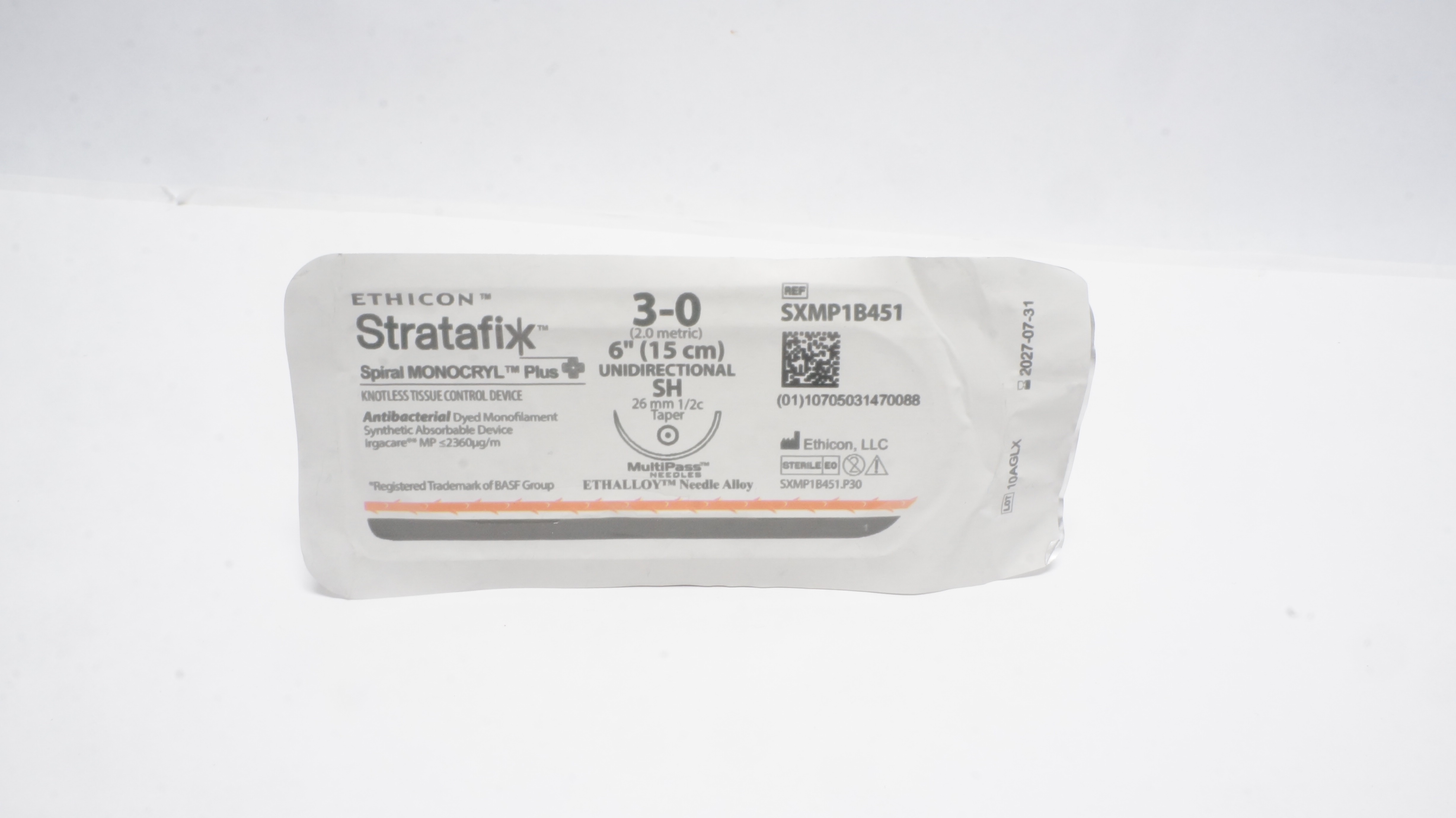 Ethicon SXMP1B451 3-0 STRATAFIX Spiral Monocryl Plus .6in., SH 26mm 1/2c Taper