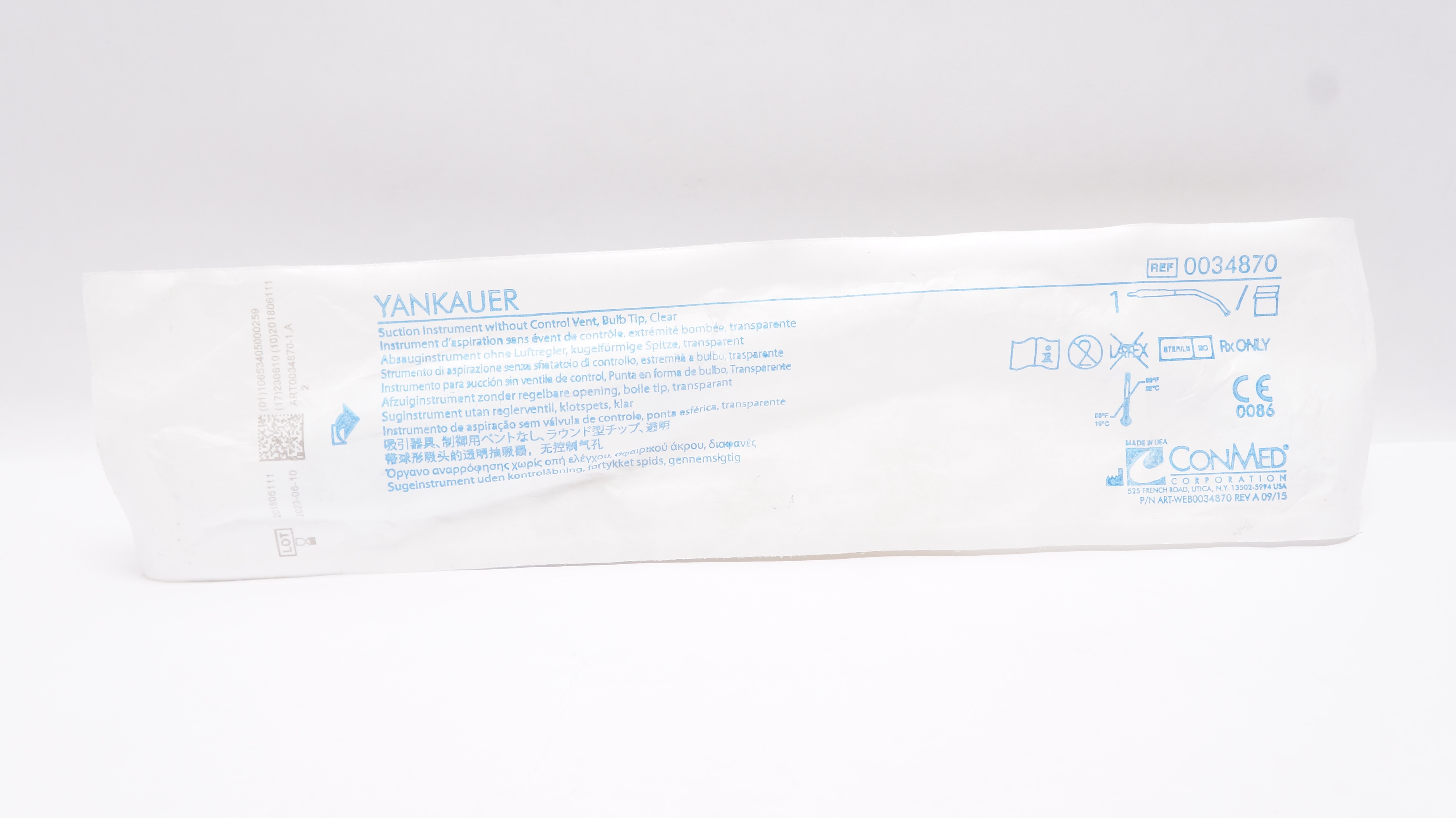ConMed 0034870 YANKAUER Suction Instrument without Control Vent Bulb Tip Clear(x)