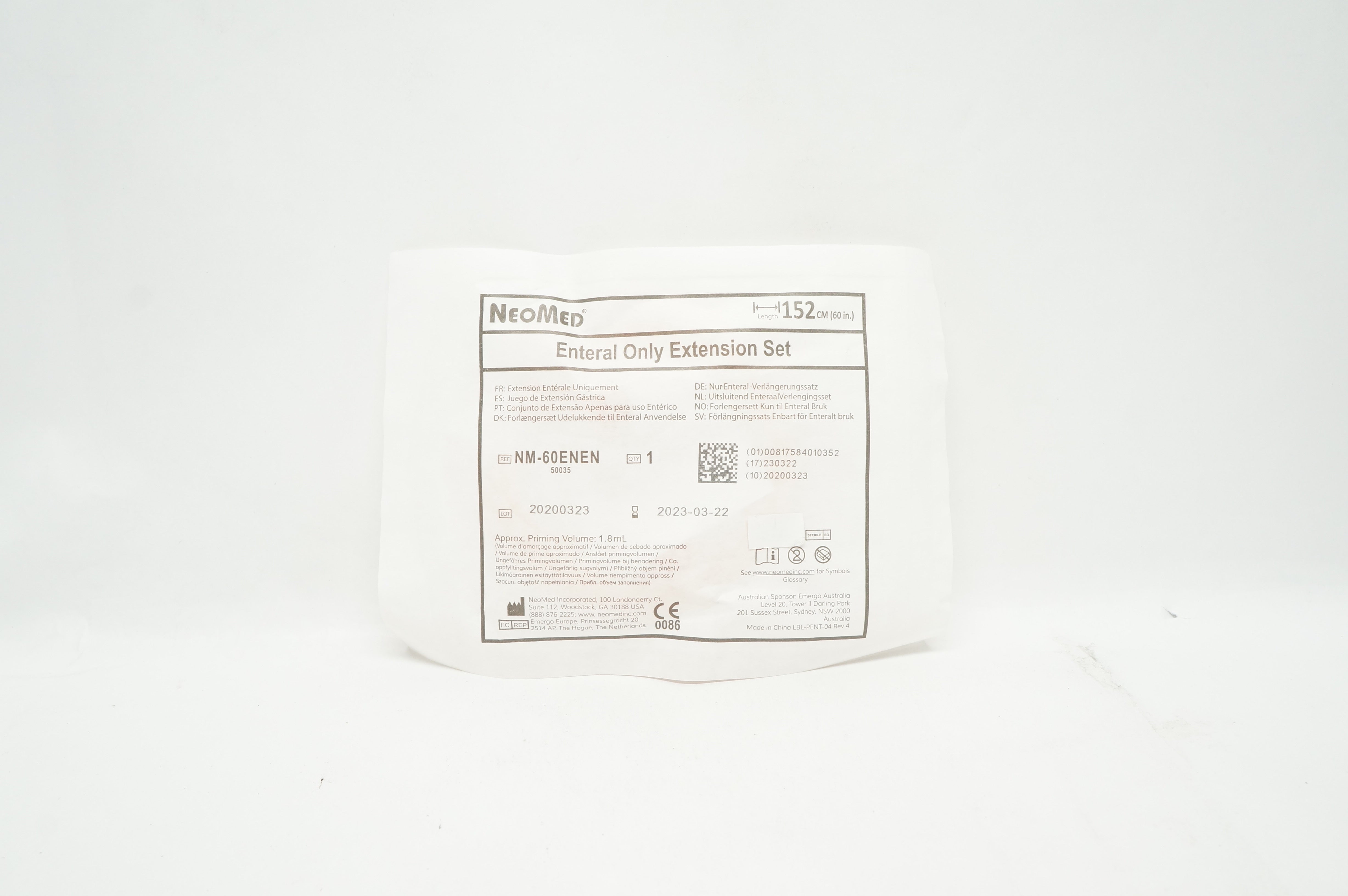 NeoMed NM-60ENEN Enteral Extentsion Set, Approx. Priming Volume 1.8mL, 60 inch