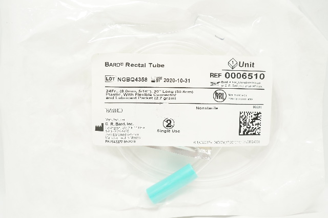 Bard 0006510 Rectal Tube 24Fr, 20 inch Long Plastic, 2.7gr Lubricant Packet (x)