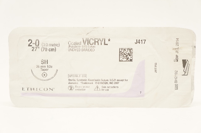 Ethicon J417 2-0 Coated VICRYL, SH 26mm 1/2c Taper, 27inch (x)