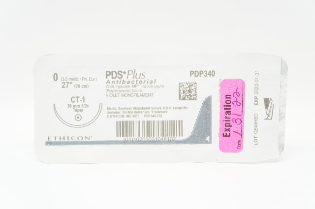 Ethicon PDP340 0 PDS Plus Antibacterial Stre CT-1 36mm 1/2c Taper 27inch (x)