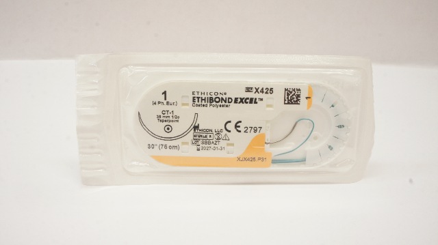 Ethicon X425 1 ETHIBOND EXCEL Coated Polyester CT-1 36mm 1/2c Taperpoint 30inch