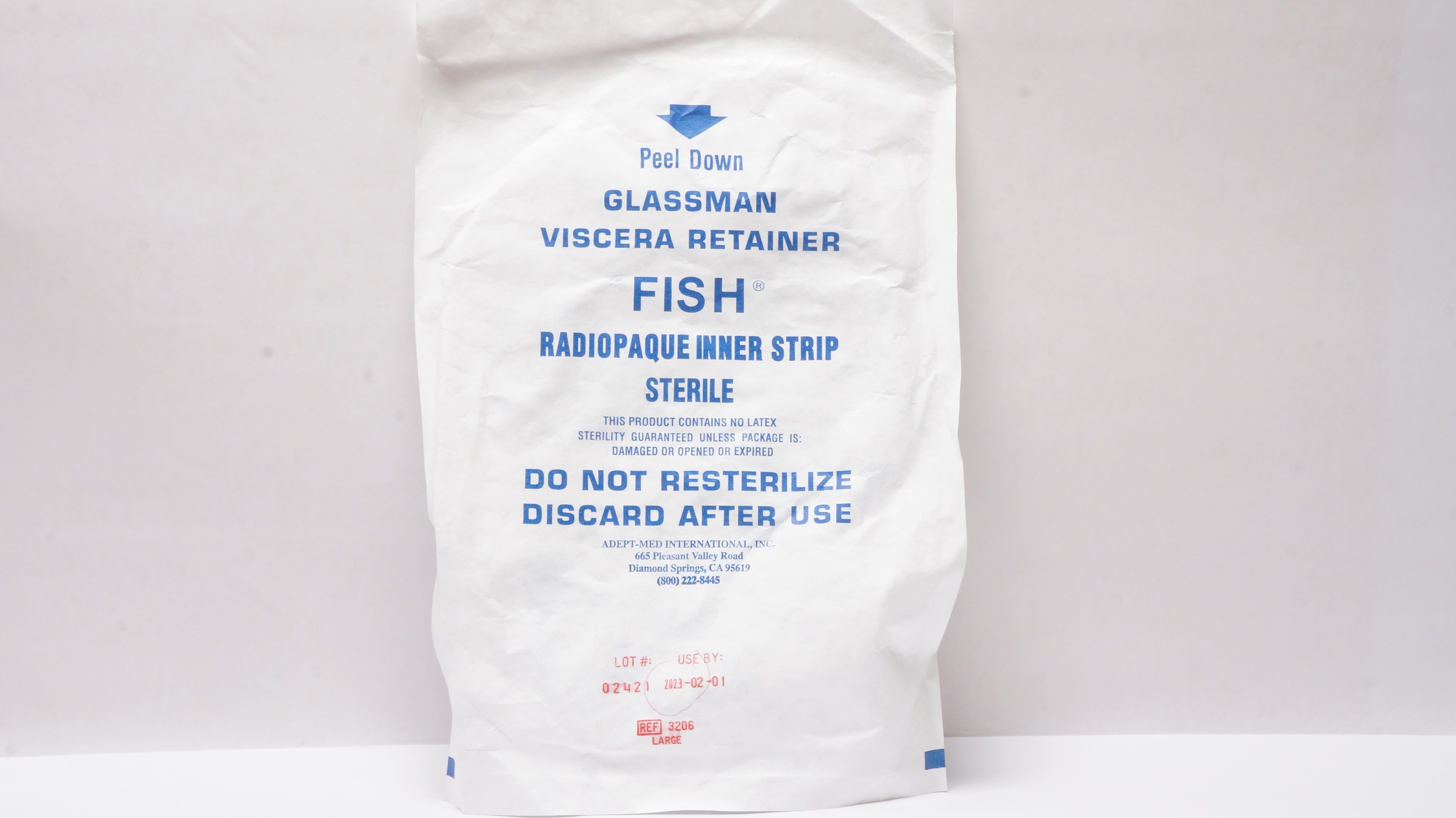 Adept-Med 3206 Glassman Viscera Retainer Fish Radiopaque Inner Strip, Large (x)