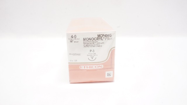 Ethicon MCP494G 4 MONOCRYL Stre P-3 13mm 3/8c ReverseCutting 18inch(x)-Box of 12